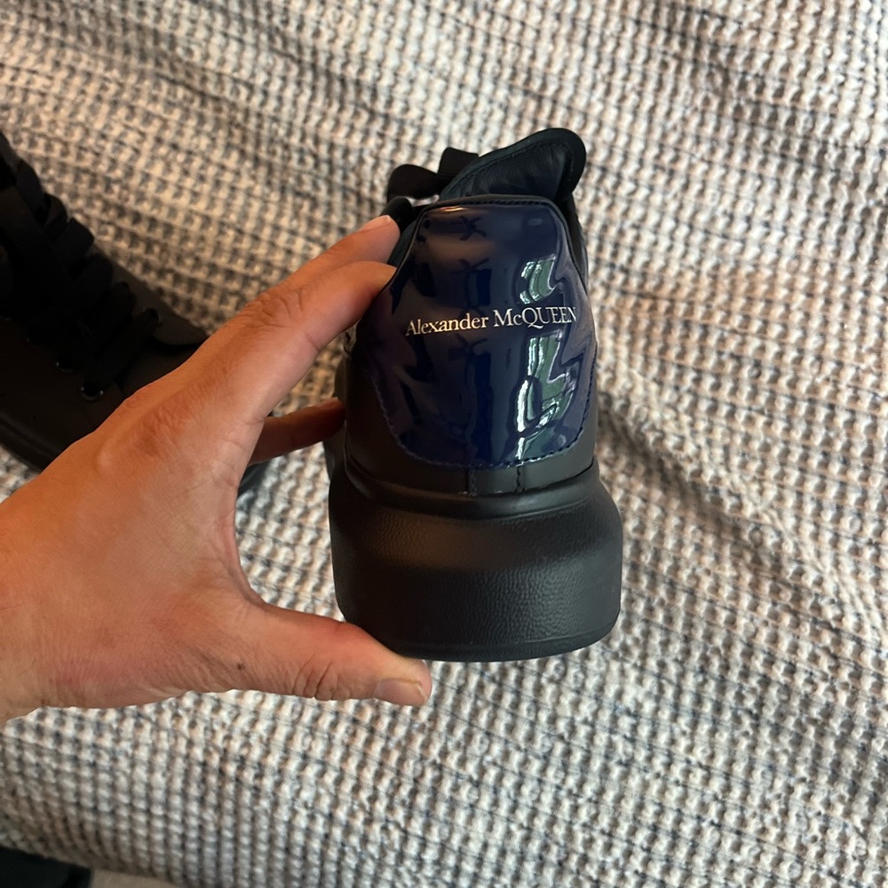 Alexander Queen Men's Oversized Larry Tonal Leather Low-Top Sneakers Navy Blue